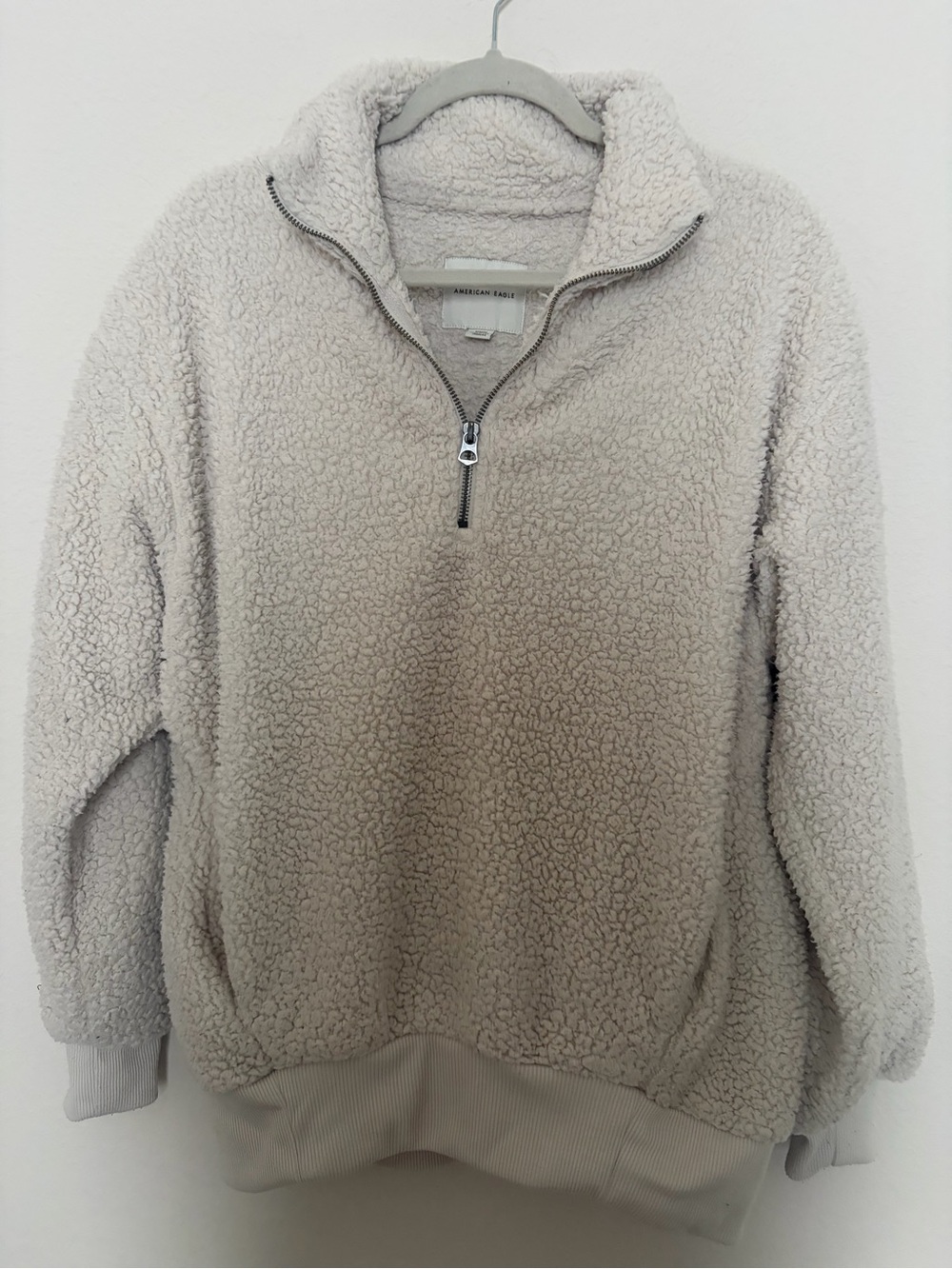 American Eagle Cozy Sherpa Quarter-Zip Pullover Sweater - Cream